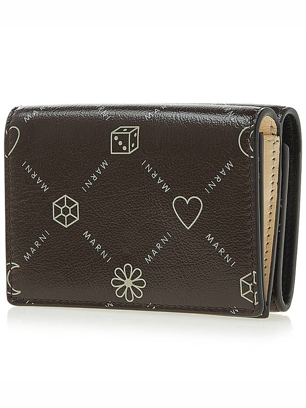 Graphic Logo Calf Leather Half Wallet Brown - MARNI - BALAAN 3