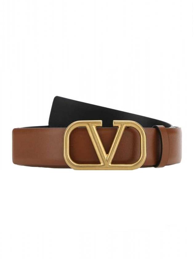 Signature V Logo Leather Belt Brown - VALENTINO - BALAAN.