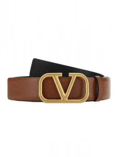 Signature V Logo Leather Belt Brown - VALENTINO - BALAAN 1