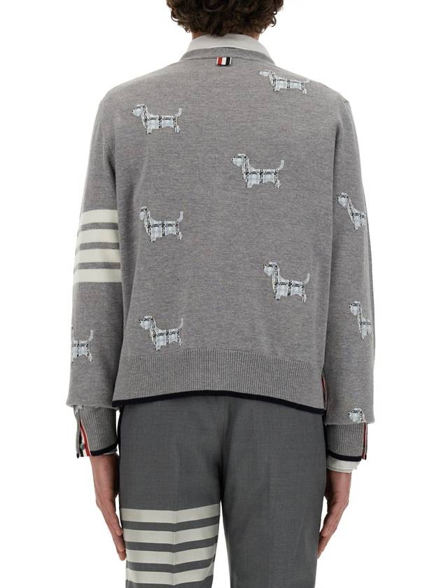 Hector Motif 4 Bar Cardigan Grey - THOM BROWNE - BALAAN 3