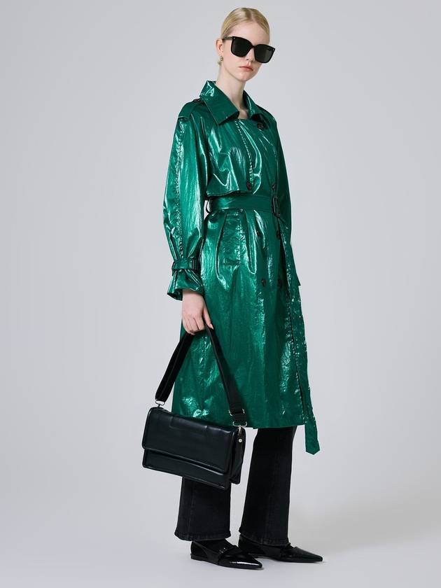 Women s Glossy Double Button Trench Coat Green JE2PBYB01S - JBYRARA - BALAAN 3