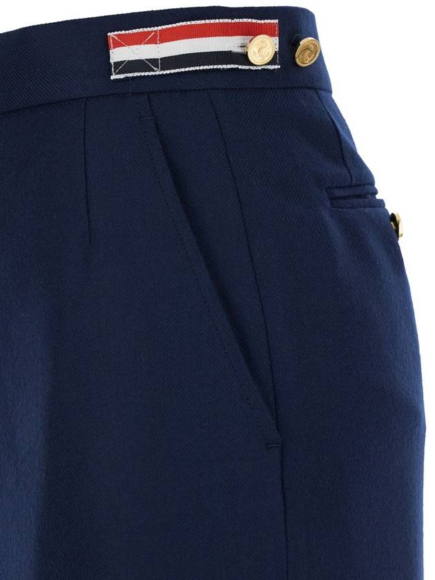 Side tab solid wool twill midi H line skirt blue - THOM BROWNE - BALAAN 4