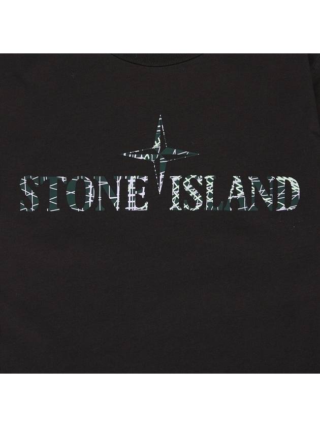 Kids Logo Print Cotton Short Sleeve T-Shirt Black - STONE ISLAND - BALAAN 6