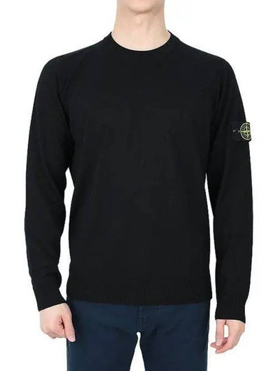 Regular Fit Crew Neck Wool Knit Top Black - STONE ISLAND - BALAAN 2