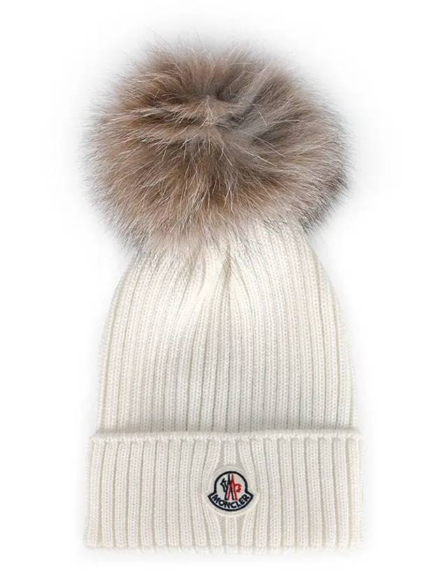 Kids Fox Pom Wool Beanie Ivory 3B00027 04S01 030 - MONCLER - BALAAN 1