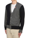 Fun Mix Fine Merino Jersey Stripe Relaxed V-Neck Cardigan Navy Grey - THOM BROWNE - BALAAN 4