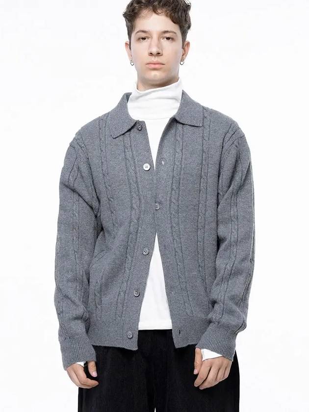 Men s M243OT02GR Dense Cable Collar Neck Knit Button Cardigan Gray - CHANCE'S NOI - BALAAN 7