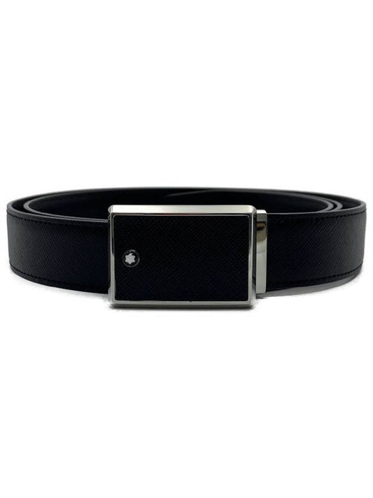 Plate Buckle Saffiano Leather Belt Black - MONTBLANC - BALAAN 2