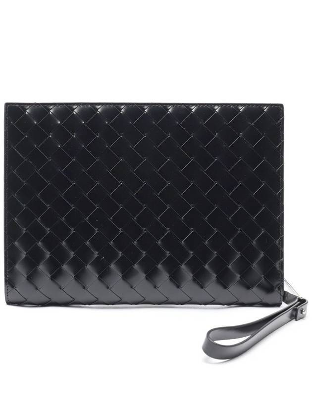 Intrecciato Brushed Strap Clutch Bag Black - BOTTEGA VENETA - BALAAN.