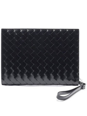 Intrecciato Brushed Strap Clutch Bag Black - BOTTEGA VENETA - BALAAN 1