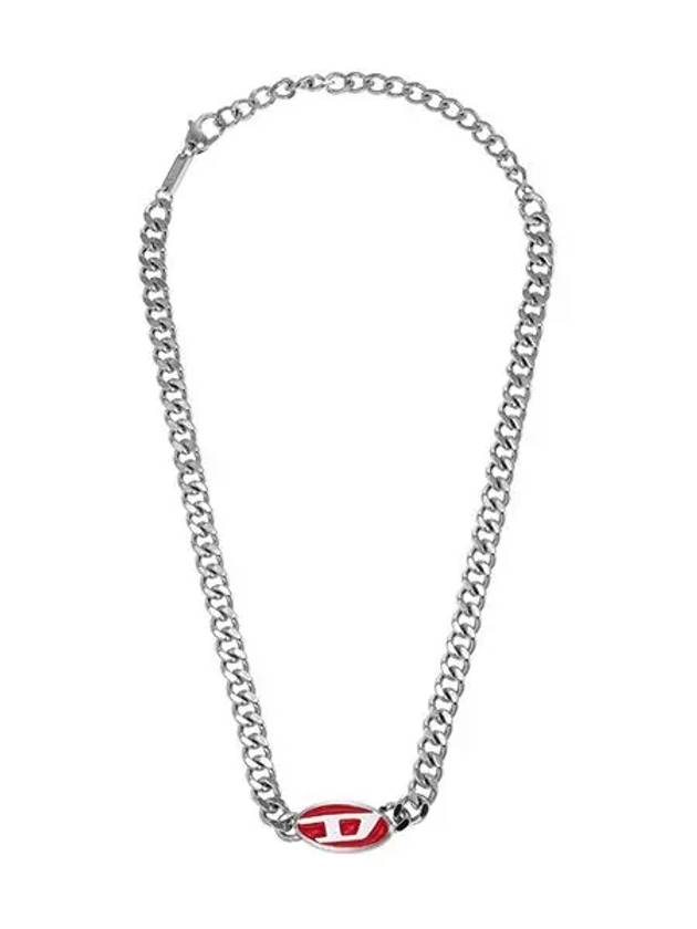 Red Enamel Chain Stainless Steel Necklace Silver - DIESEL - BALAAN 1