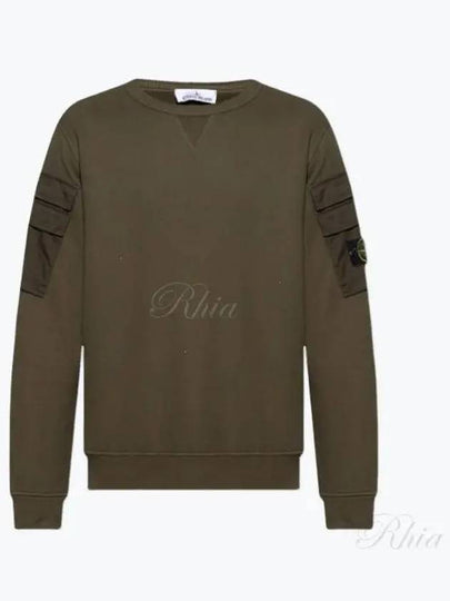 Men's Wappen Patch Cargo Pocket Sweatshirt Olive - STONE ISLAND - BALAAN 2