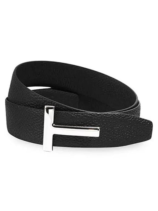 Silver Hardware T Logo Reversible Leather Belt Dark Navy - TOM FORD - BALAAN 2