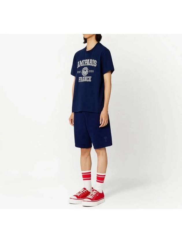 Varsity Logo Short Sleeve T-Shirt Navy - AMI - BALAAN 4