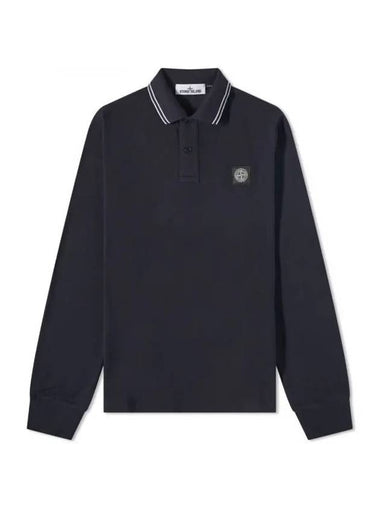 Patch Cotton Polo Long Sleeve T-Shirt Navy - STONE ISLAND - BALAAN 1