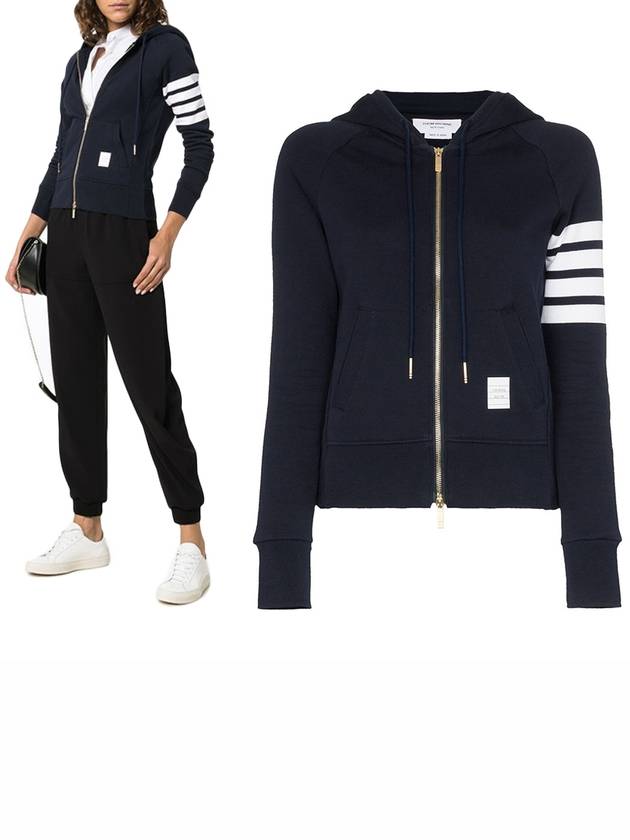 Engineered 4-Bar Stripe Loopback Jersey Knit Zip Up Hoodie Navy - THOM BROWNE - BALAAN 2