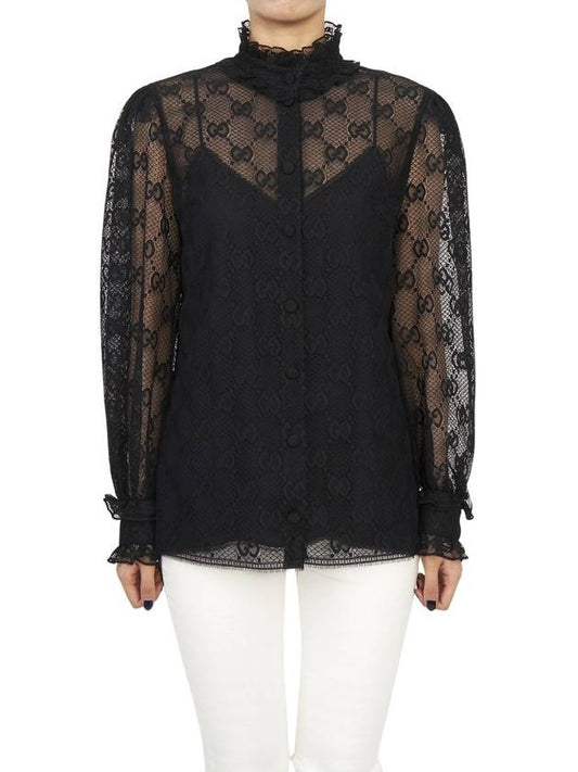 Women's GG Lace Blouse Black - GUCCI - BALAAN 2