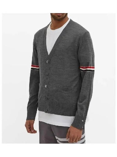 RWB armband V neck cardigan gray - THOM BROWNE - BALAAN 1