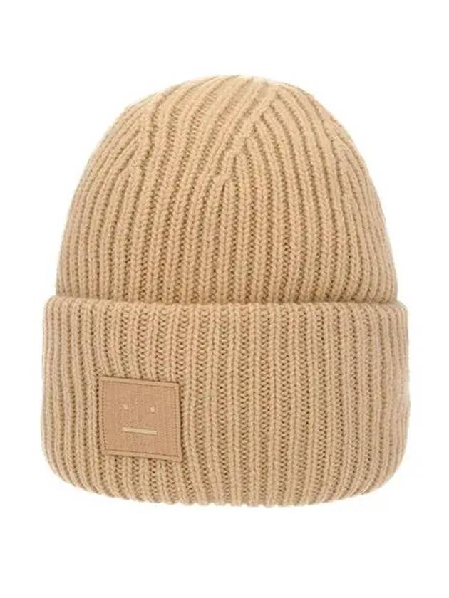 C40135 BISCUIT BEIGE face logo patch beanie - ACNE STUDIOS - BALAAN 2