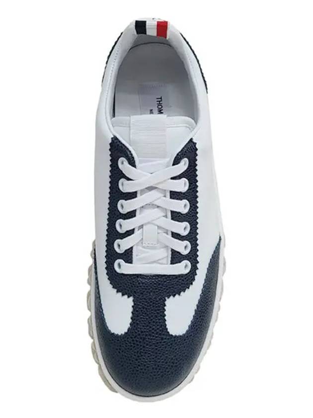 Calf Suede Cable Knit Low Top Sneakers White Navy - THOM BROWNE - BALAAN 2