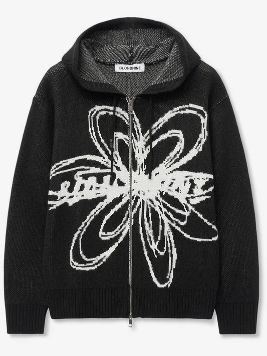 Flower jacquard knit hooded zipup - BLONDNINE - BALAAN 1