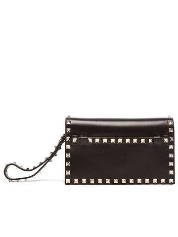 Rockstud Flap Clutch Small LW2B0960 NBD 0NO Black - VALENTINO - BALAAN 1