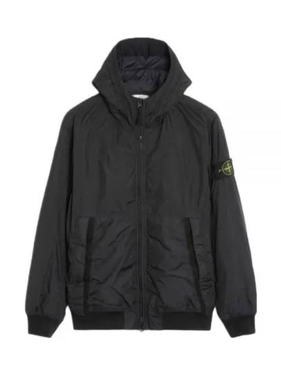 Men's Garment Dyed Crinkle Reps Recycled Nylon Primaloft TC Hooded Jacket Black - STONE ISLAND - BALAAN 2