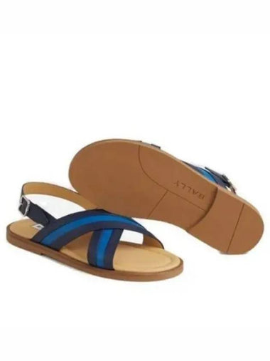 Crossover Strap Leather Sandals Black Blue - BALLY - BALAAN 1