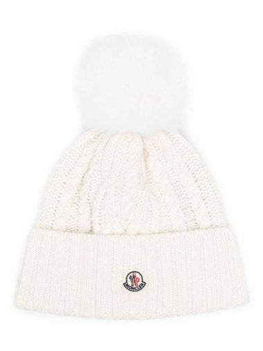 Logo Patch Wool Cashmere Blend Beanie Off White - MONCLER - BALAAN 1