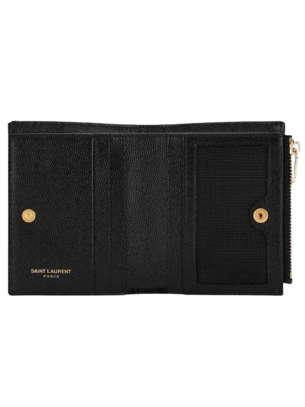 Cassandre Matelasse Grain De Poudre Embossed Leather Half Wallet Black - SAINT LAURENT - BALAAN 3