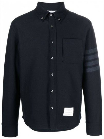 Men's 4 Bar Tech Twill Button Down Long Sleeve Shirt Navy - THOM BROWNE - BALAAN 2