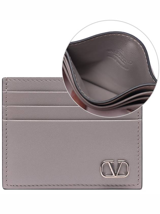 V Logo Signature Calfskin Card Wallet Grey - VALENTINO - BALAAN 2