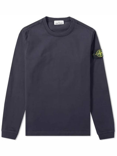 Logo Patch Crew Neck Long Sleeve T-Shirt Navy - STONE ISLAND - BALAAN 1