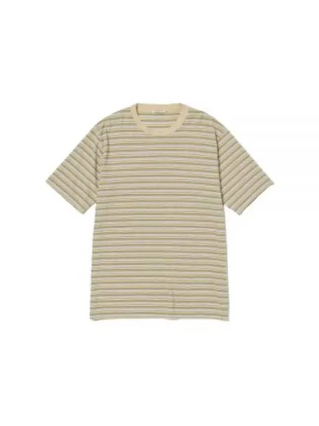 24 HARD TWIST COTTON BORDER TEE BEIGE A24ST02BR short sleeve t shirt - AURALEE - BALAAN 1