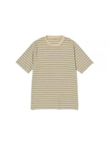 24 HARD TWIST COTTON BORDER TEE BEIGE A24ST02BR short sleeve t shirt - AURALEE - BALAAN 1