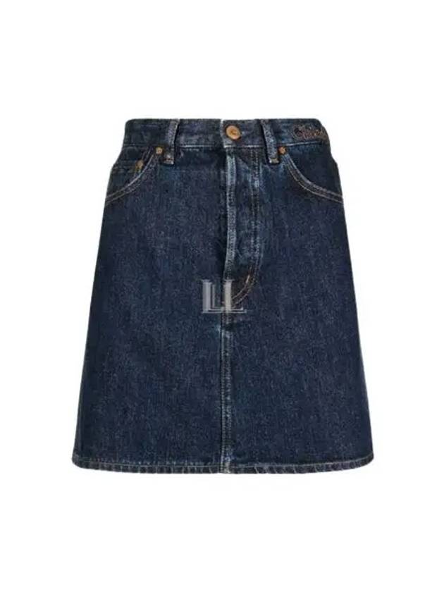 Women's Mini Denim Iconic A-Line Skirt Navy - CHLOE - BALAAN 2