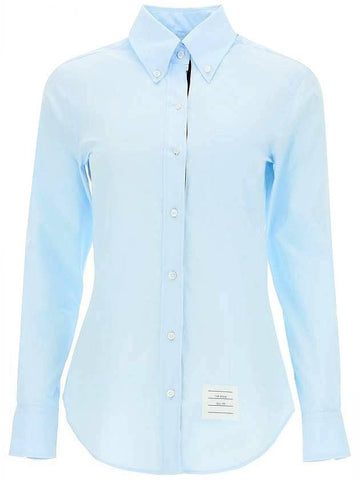 Logo Patch Cotton Shirt Light Blue - THOM BROWNE - BALAAN 1