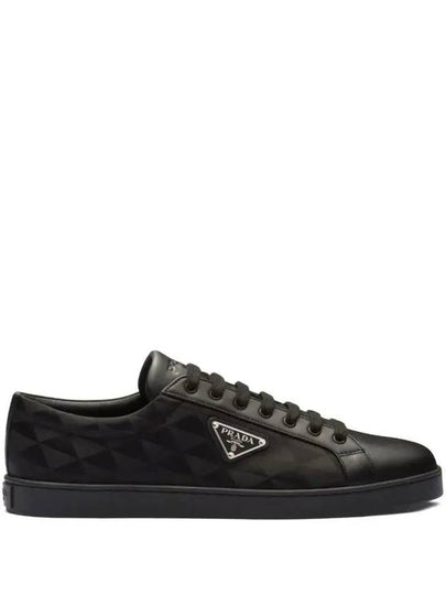 Triangle Logo Leather Re-Nylon Low Top Sneakers Black - PRADA - BALAAN 2