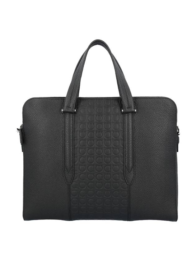 Gancini Leather Brief Case Black - SALVATORE FERRAGAMO - BALAAN 1