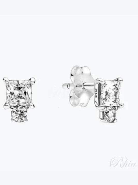 Women Sparkling Round Square Earrings Clear - PANDORA - BALAAN 2