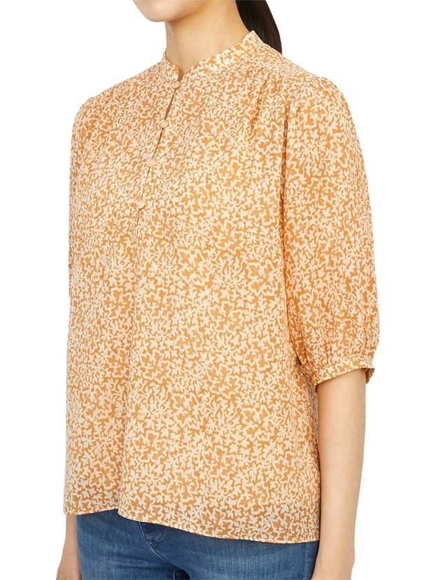 Women's Half Button Rami Cotton Blouse Mustard - VANESSA BRUNO - BALAAN 3