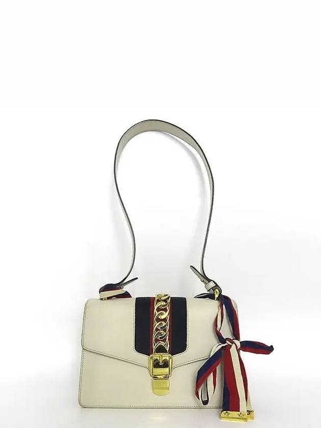 421882 Gucci Sylvie Off White Leather Ribbon Tote Strap Shoulder Bag 2WAY - GUCCI - BALAAN 2