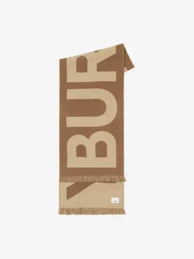 Logo Fringe Wool Scarf Birch Brown - BURBERRY - BALAAN 2