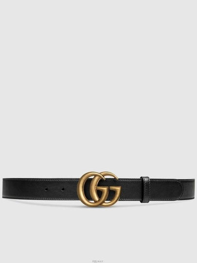 Men's GG Marmont Double G Buckle Gold Hardware Leather Belt Black - GUCCI - BALAAN 2