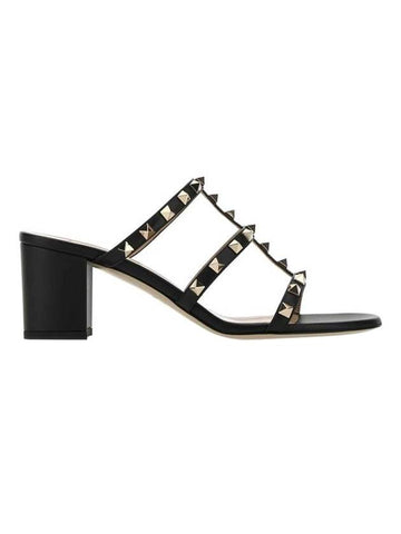 Rockstud Calfskin 60mm Sandal Heels Black - VALENTINO - BALAAN 1