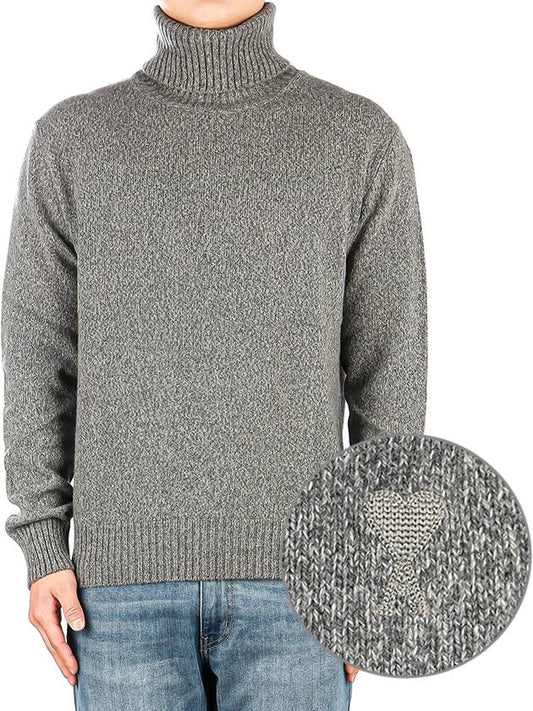 Heart Logo Cashmere Turtleneck Grey - AMI - BALAAN 2