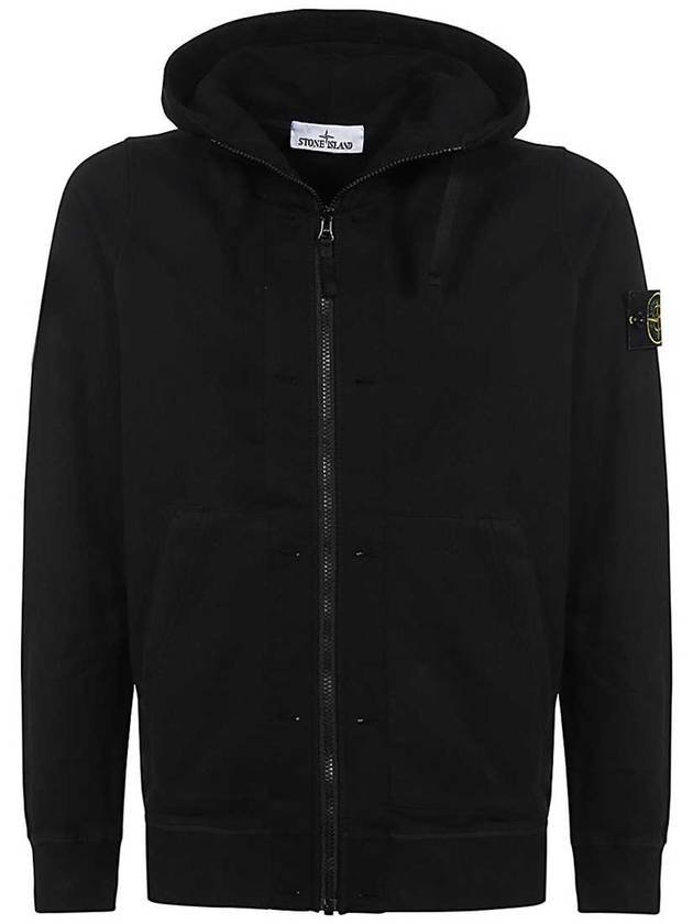 Brushed Cotton Fleece Garment Dyed Hooded Zip Up Black - STONE ISLAND - BALAAN 2