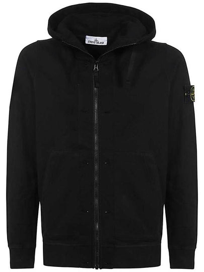 Brushed Cotton Fleece Garment Dyed Hooded Zip Up Black - STONE ISLAND - BALAAN 2