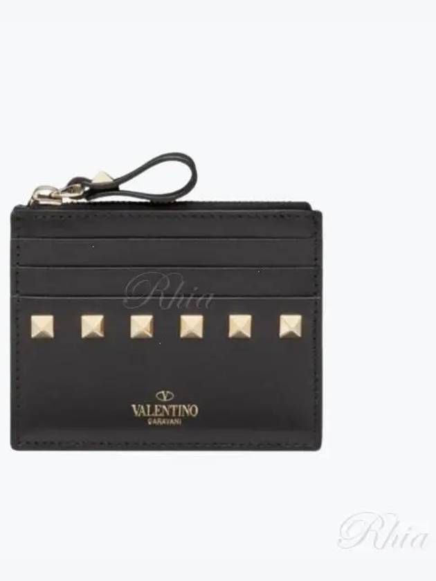 Rockstud Zipper Card Wallet Black - VALENTINO - BALAAN 2