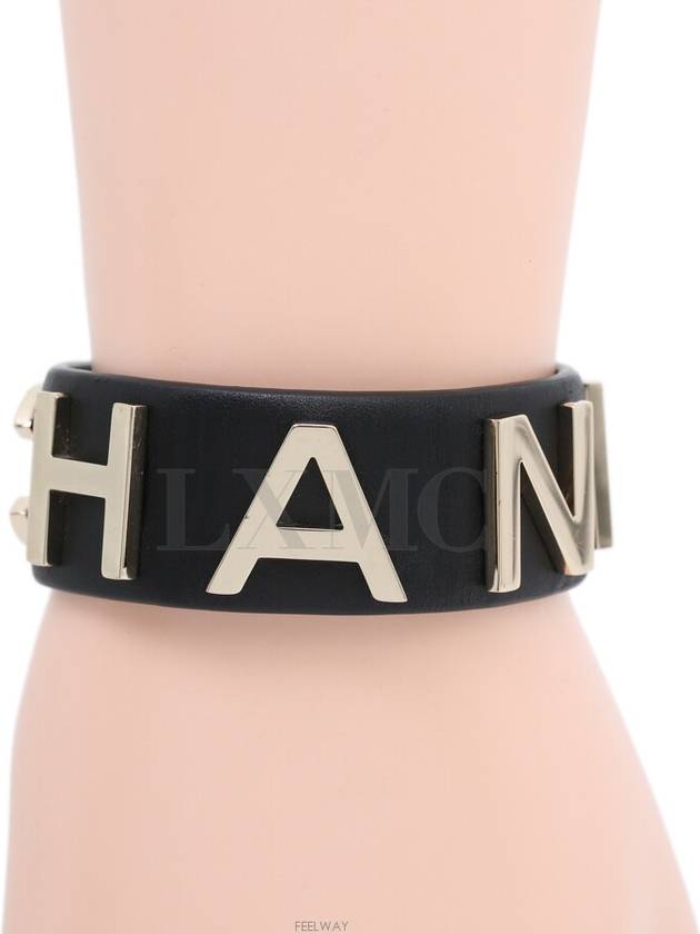 Gabrielle black gold logo leather bracelet bangle - CHANEL - BALAAN 8